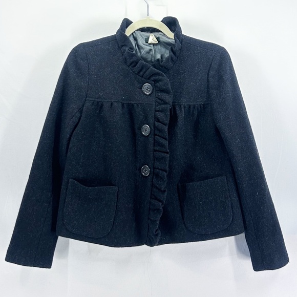 J. Crew Jackets & Blazers - Y2K J. Crew Fiona 100% Wool Heathered Grey Cropped Ruffle Jacket Size 2